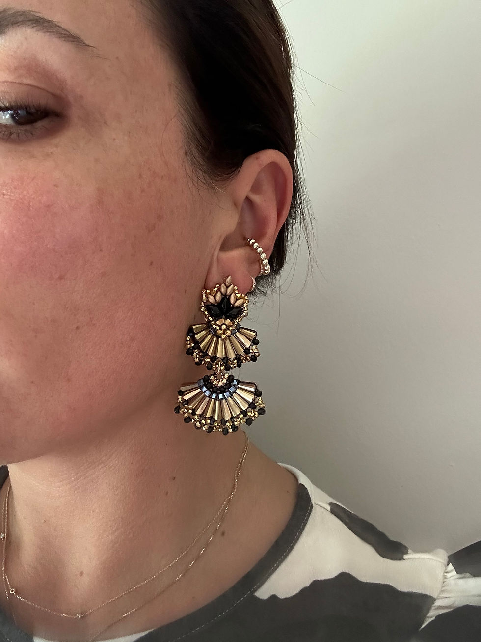 Miniatura: Aros doble abanico dorados 