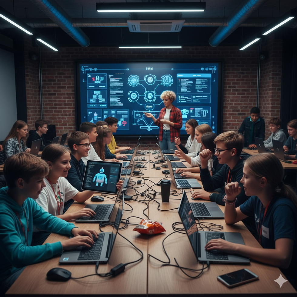 High angle view of a vibrant workspace filled with creative materials
