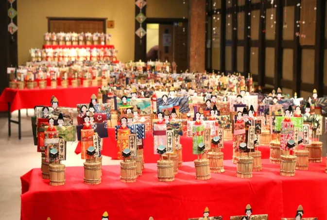 Paper Hina dolls displayed in Usuki, Oita during the Hina Festival