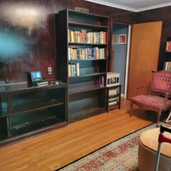 Gold stain finish of former library floors