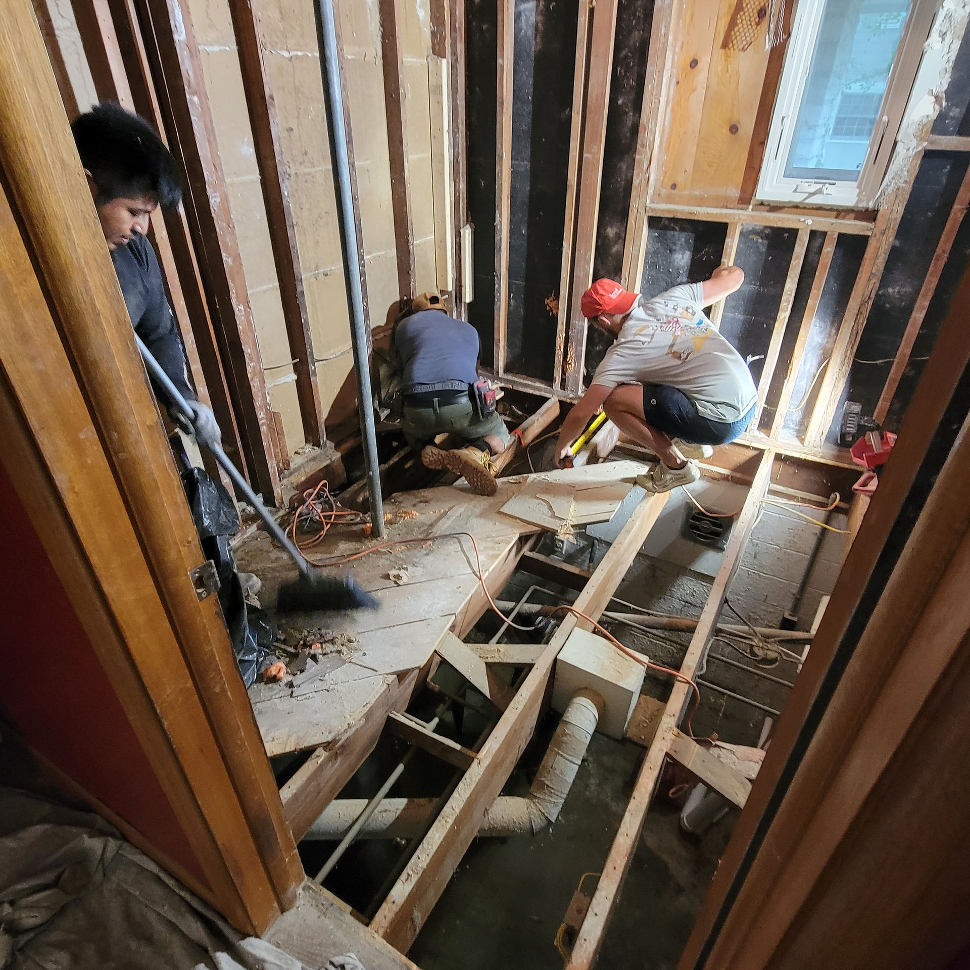 Adding plumbing lines for new tub and toilet locations