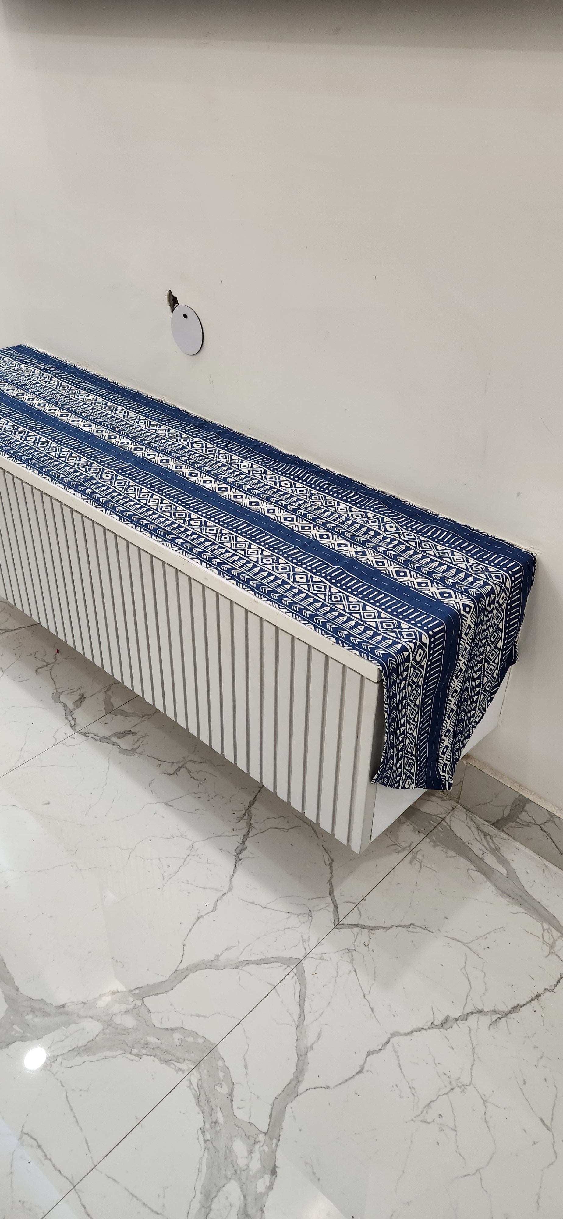 Blue Tribal Printed TV Console Unit Runner Diwali Festival Decor