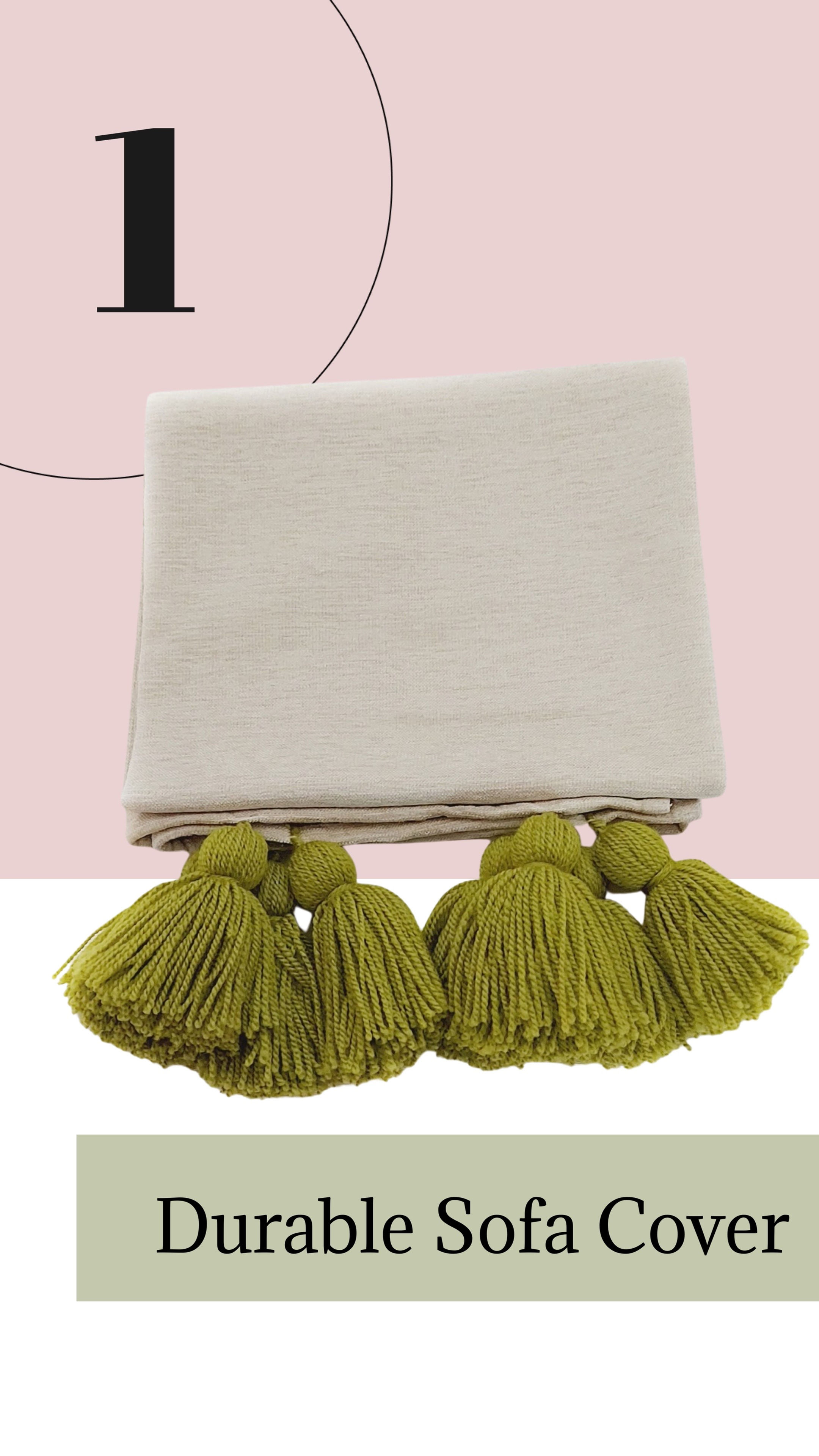 Off white With Olive Green Tassels Sofa Cover