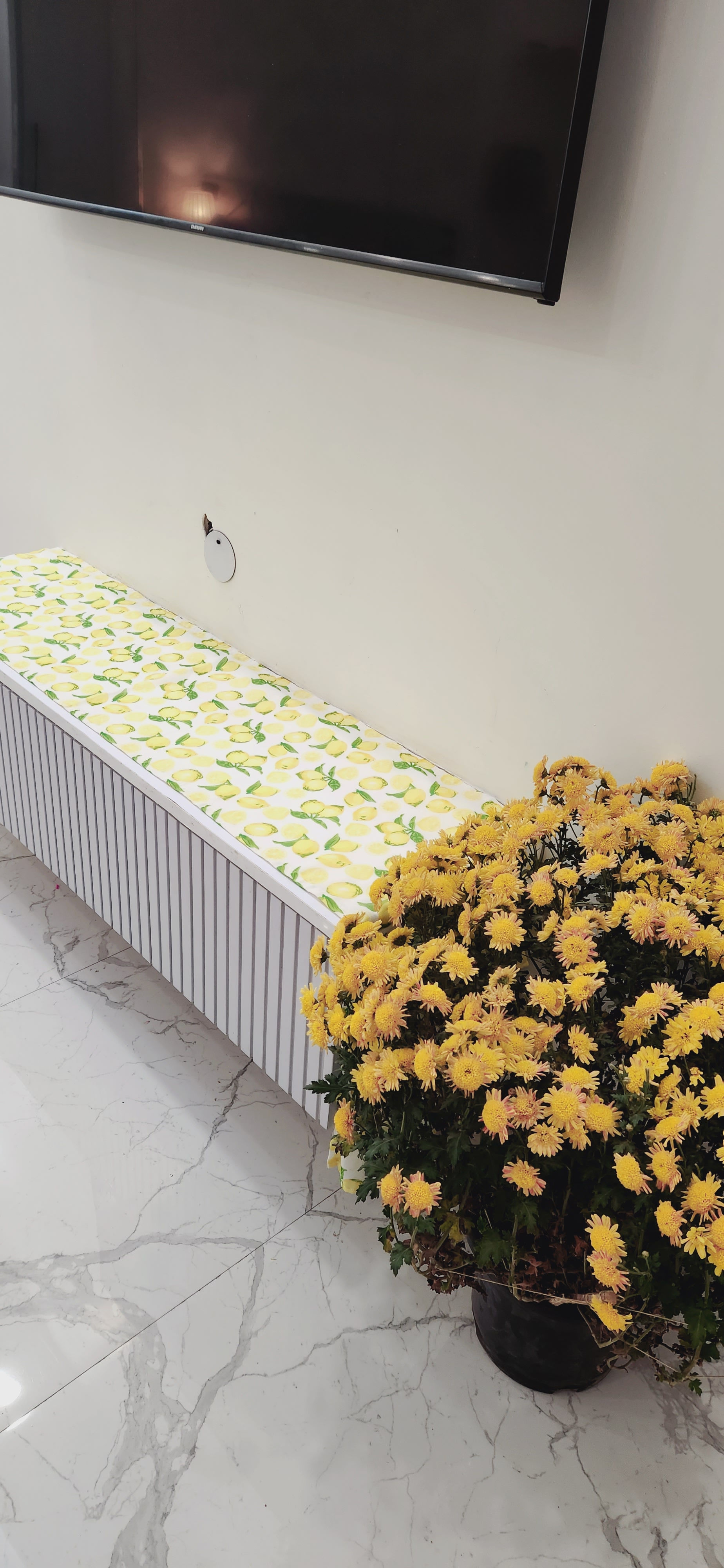 Lemon Ruffle TV Console Unit Runner/ TV Cabinet Cover Diwali Festival Decor