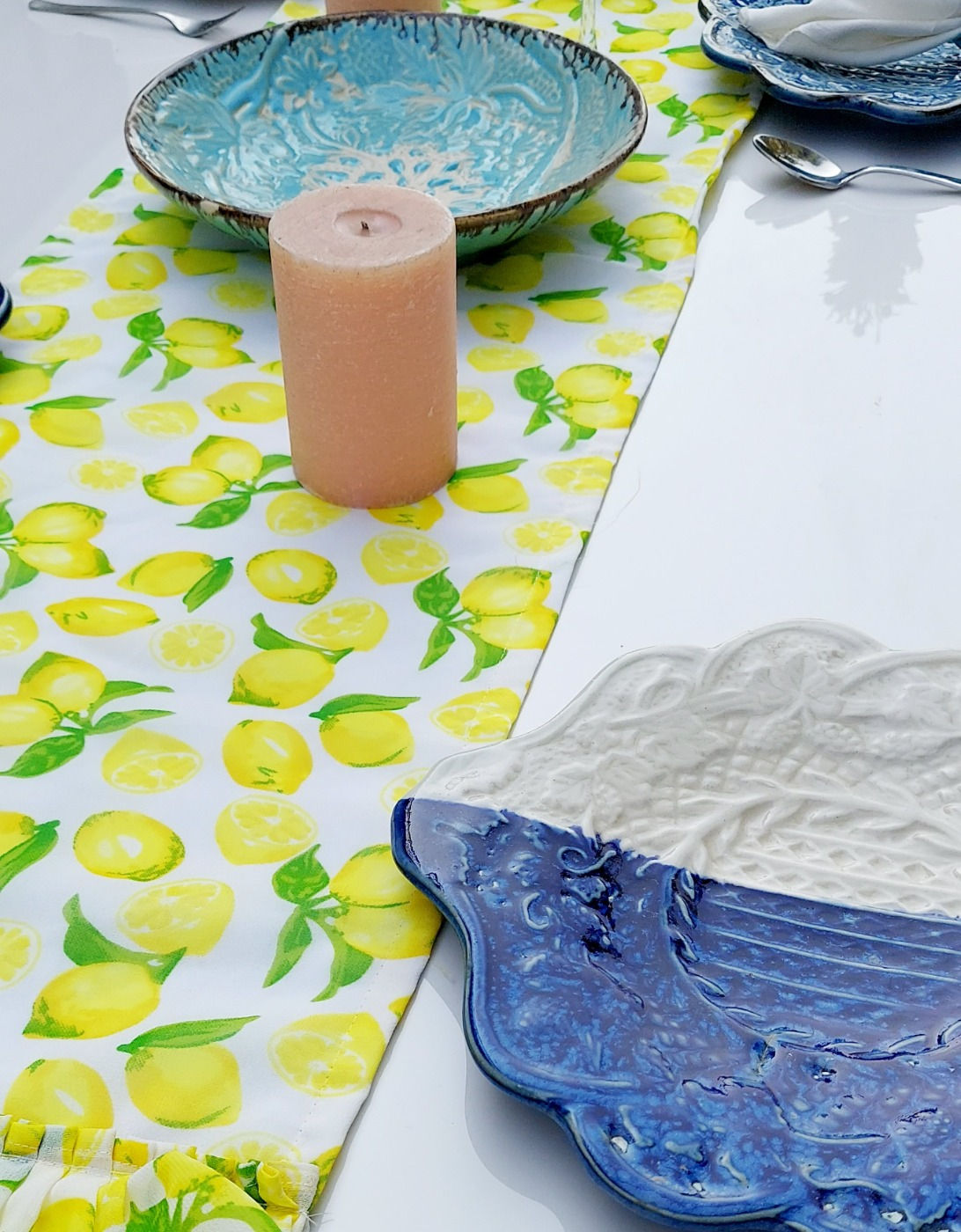 Customer-reviewed lemon print table runner with rave reviews.