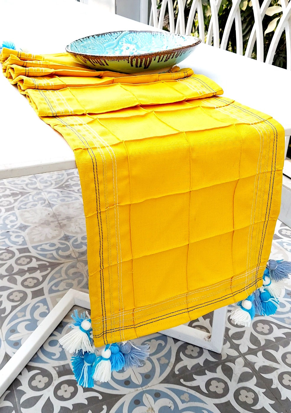 Mustard Pintucked Table Runner with Pintuck Detailing