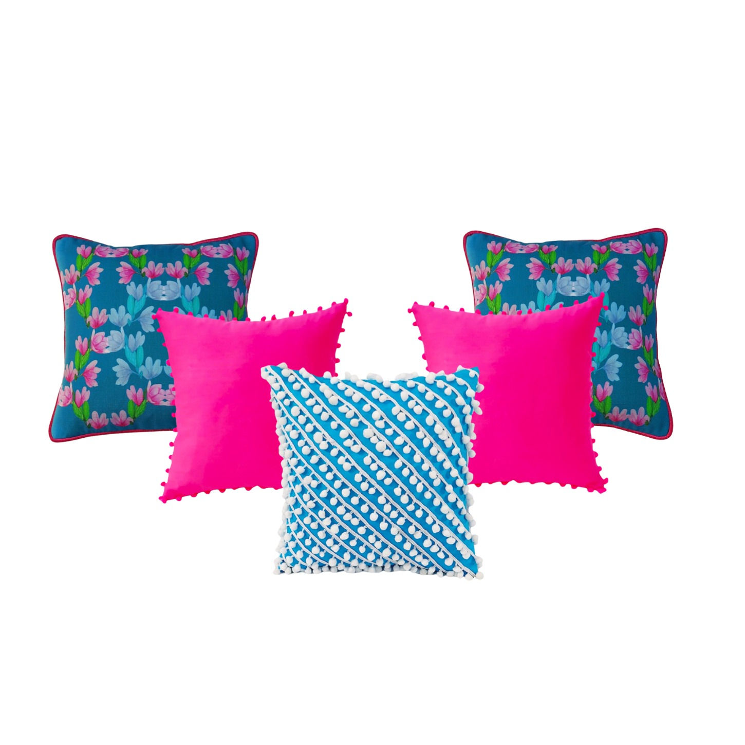 Enchanting Hand Painted Magnolia Blooms Cushion Cover Combo- Set of5