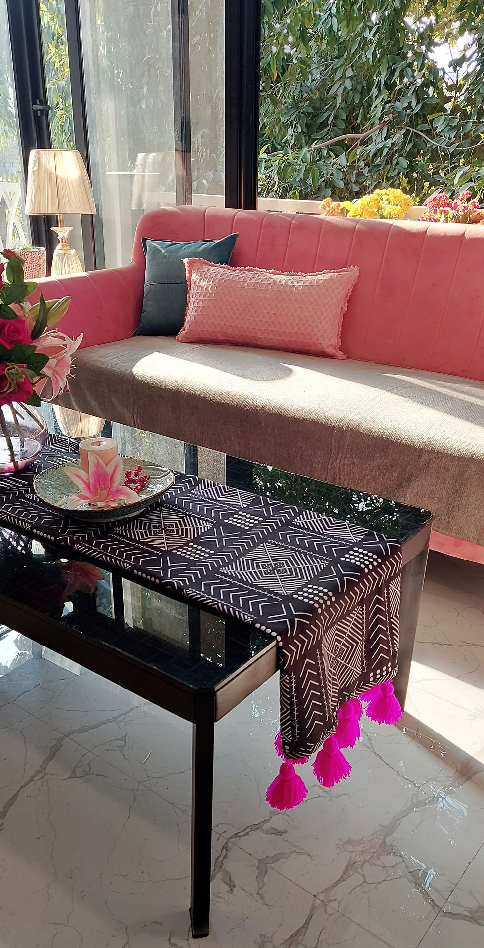 الصورة المصغرة: Black Mud Cloth Inspired Tribal TV Console Unit Cover Diwali Festival Decor