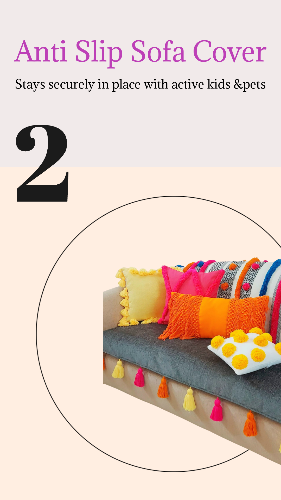 Grey Bohemian With Multicolor Tassels Sofa Cover