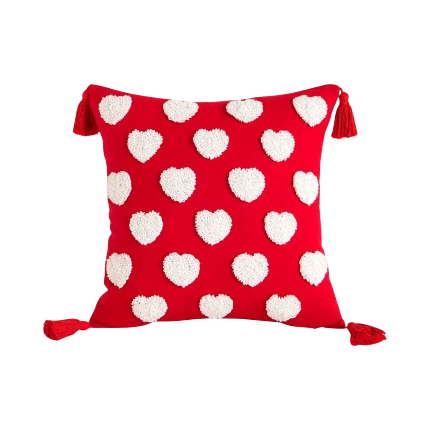 Red with White Heart Tufted Valentine Cushion Cover