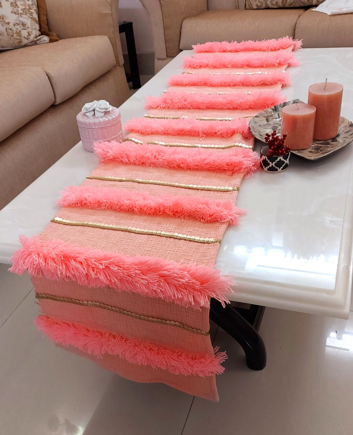 Plush Moroccan Table Runner with Beni Ourain Weaving