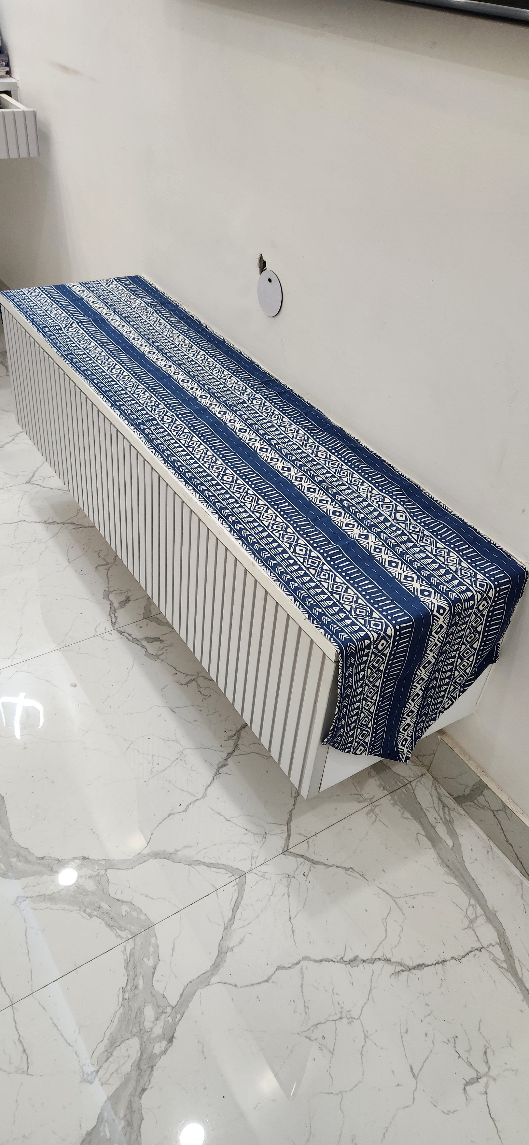 Blue Tribal Printed TV Console Unit Runner Diwali Festival Decor