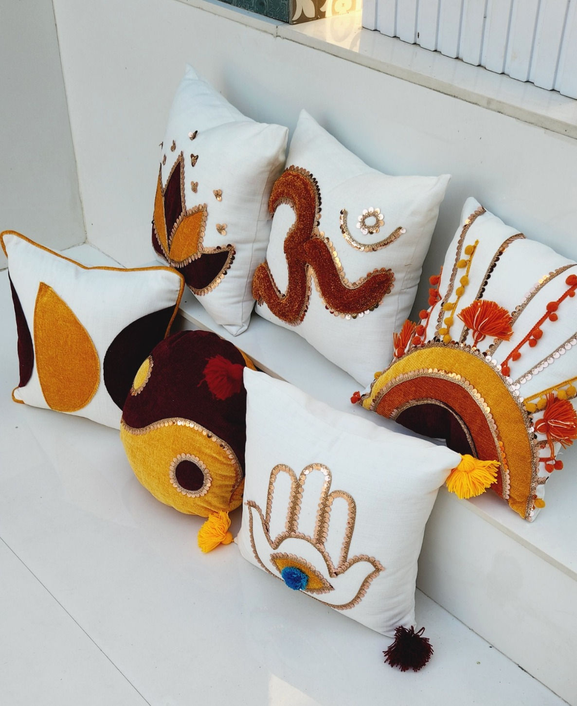 Stylish Hamsa and Evil Eye Cushion Cover