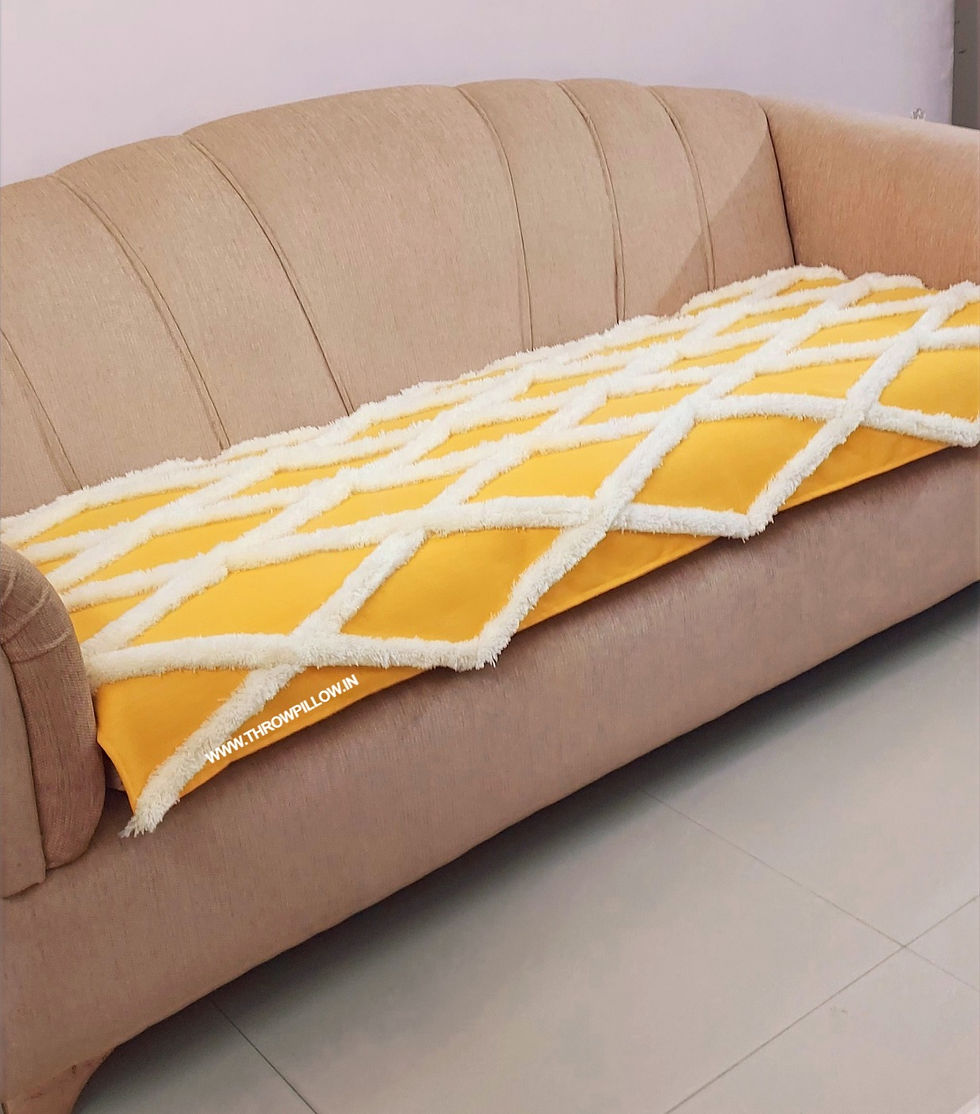 Minijatura: High-Quality Sofa Cover - Yellow & White Diamond with White Tassels