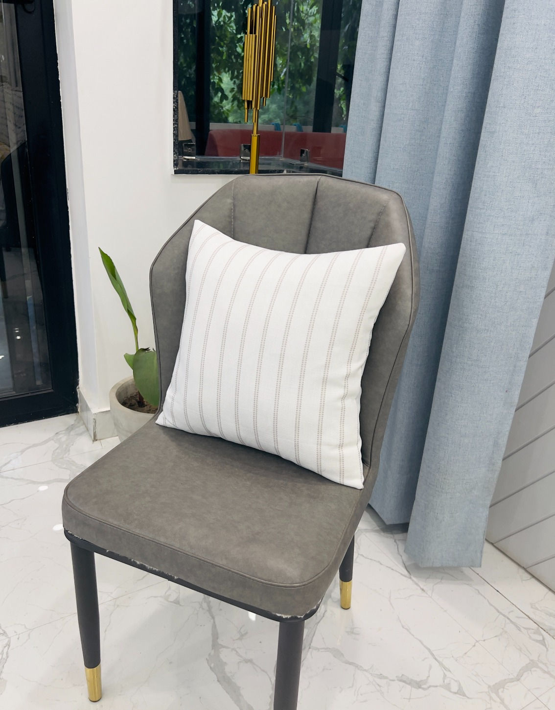 White Grey Lining Cushion Cover