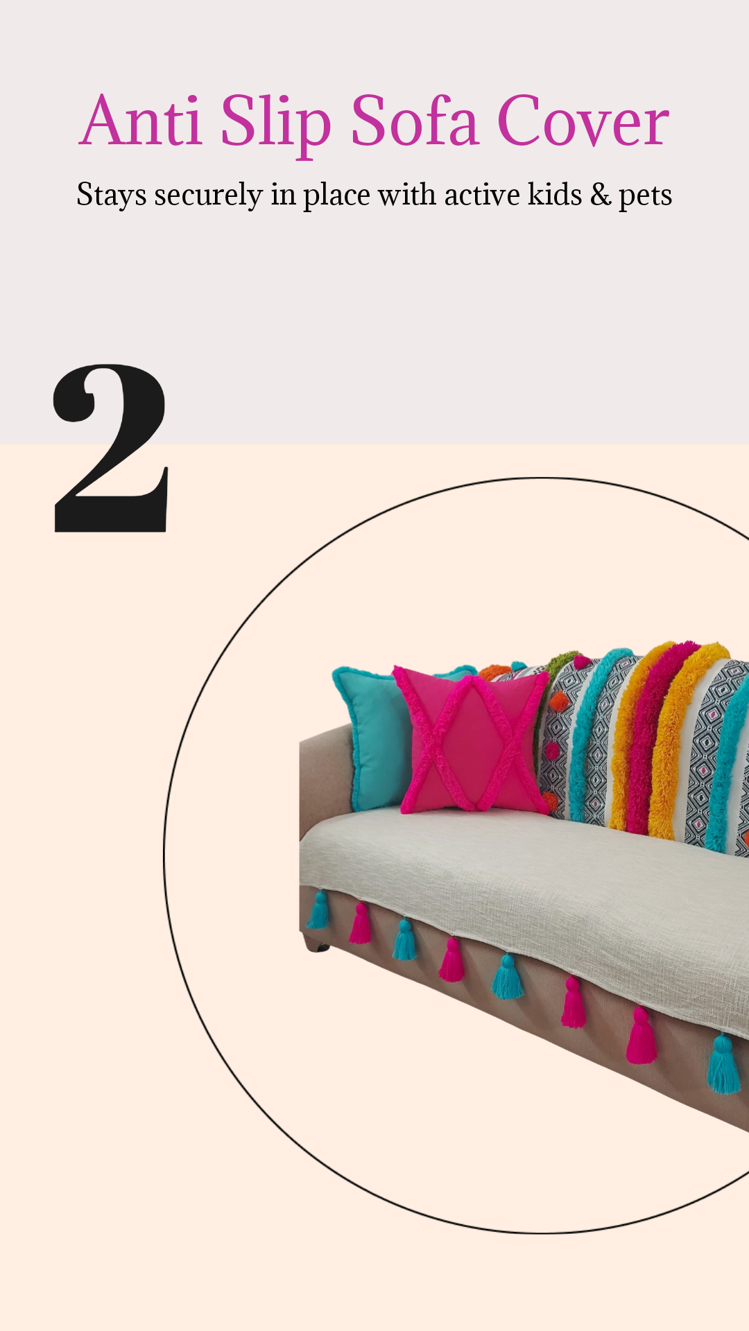 Neutral White Bohemian With Tassels Sofa Cover