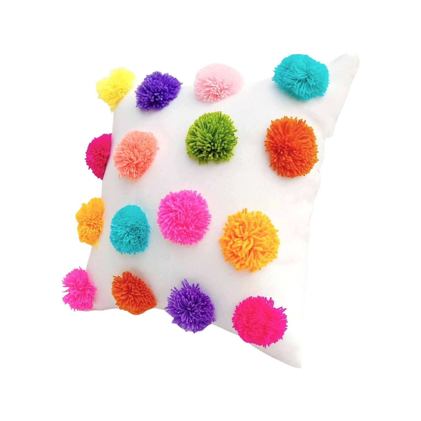 White base with multicolored pom poms