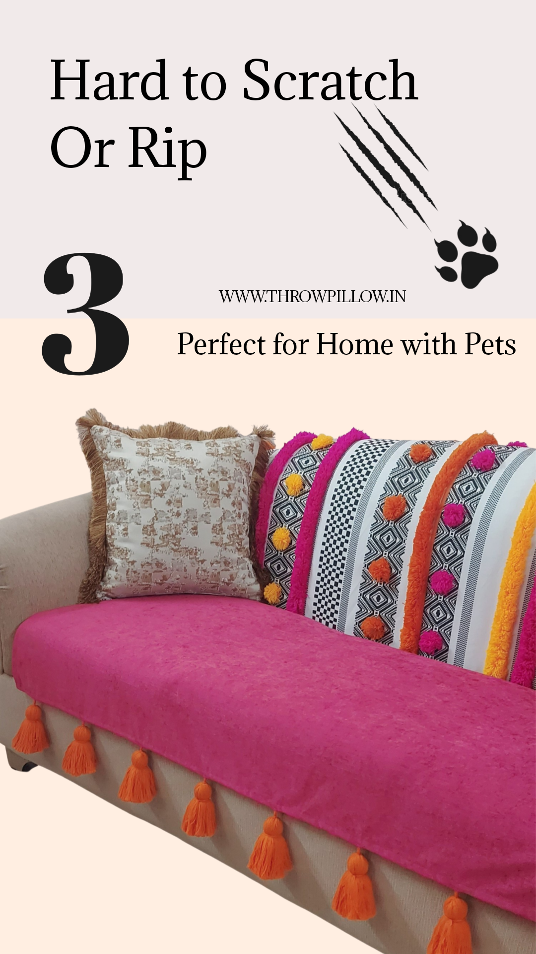 Pink Bohemian with Orange Tassels Sofa Cover
