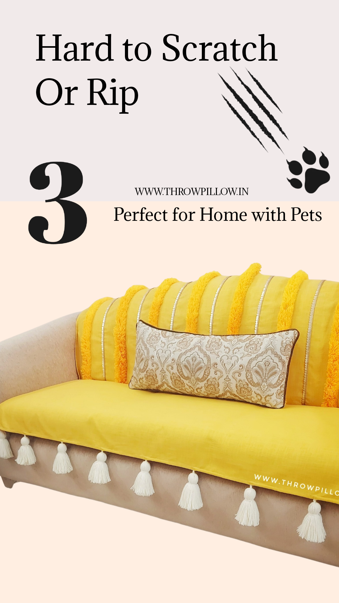 Yellow Moroccan With Gold Embroidery & Tassels Sofa Cover