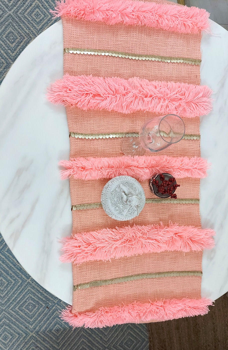 Thumbnail: Elegant Peach Pink Table Runner for Special Occasions