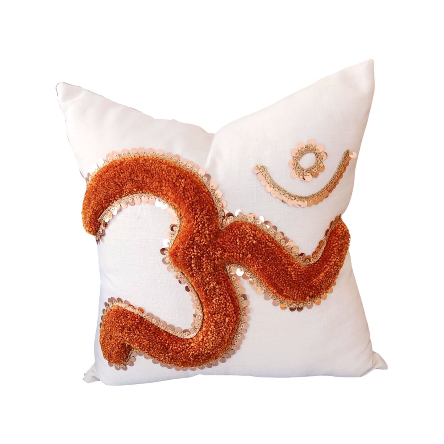 Neutral Cushion Cover with Om Symbol Tufting