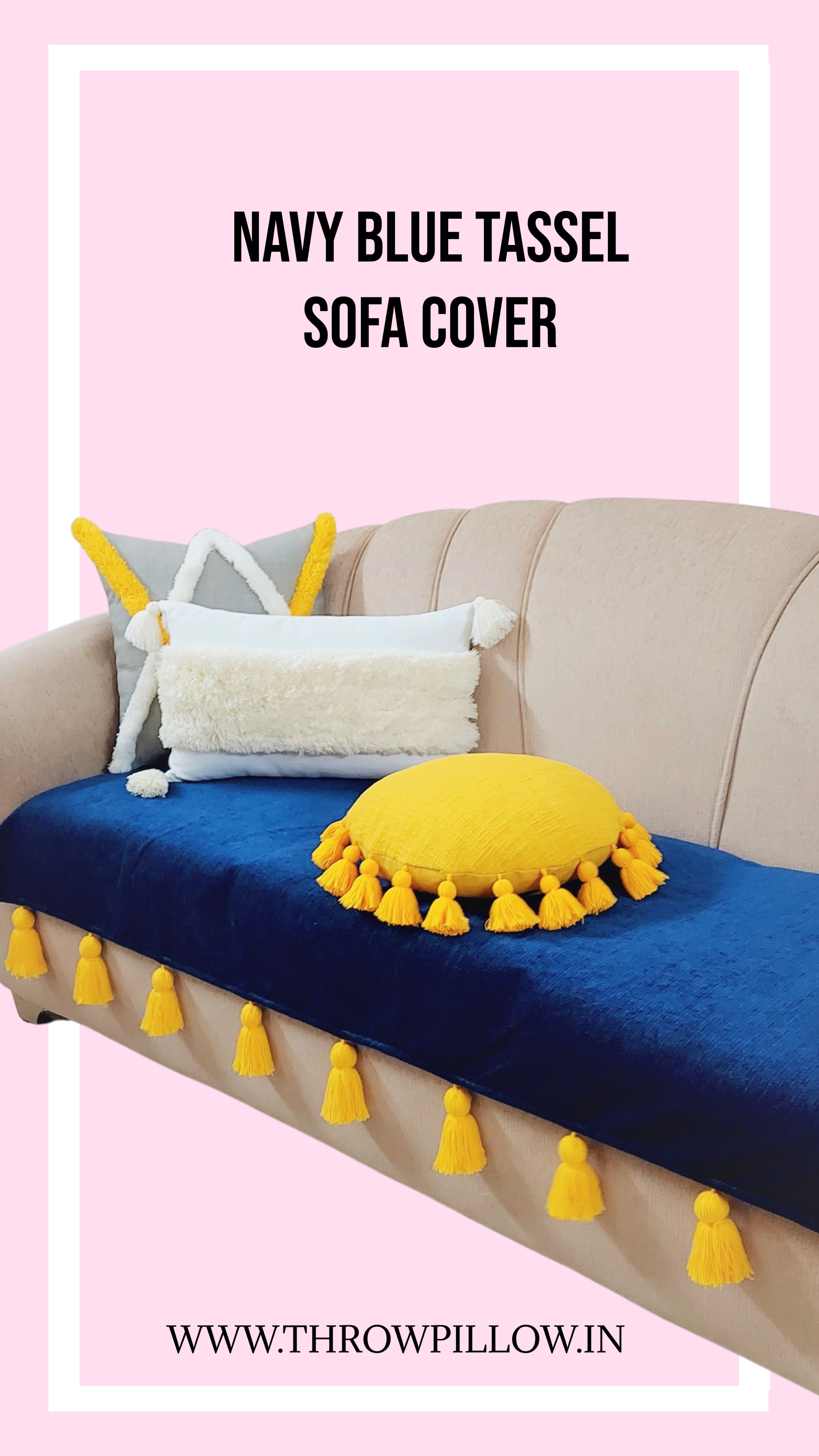 Navy Blue With Yellow Tassels Sofa Cover