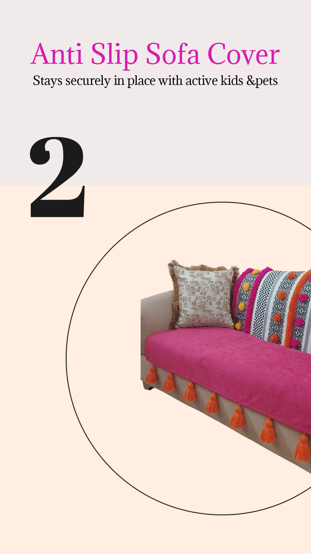Pink Bohemian with Orange Tassels Sofa Cover