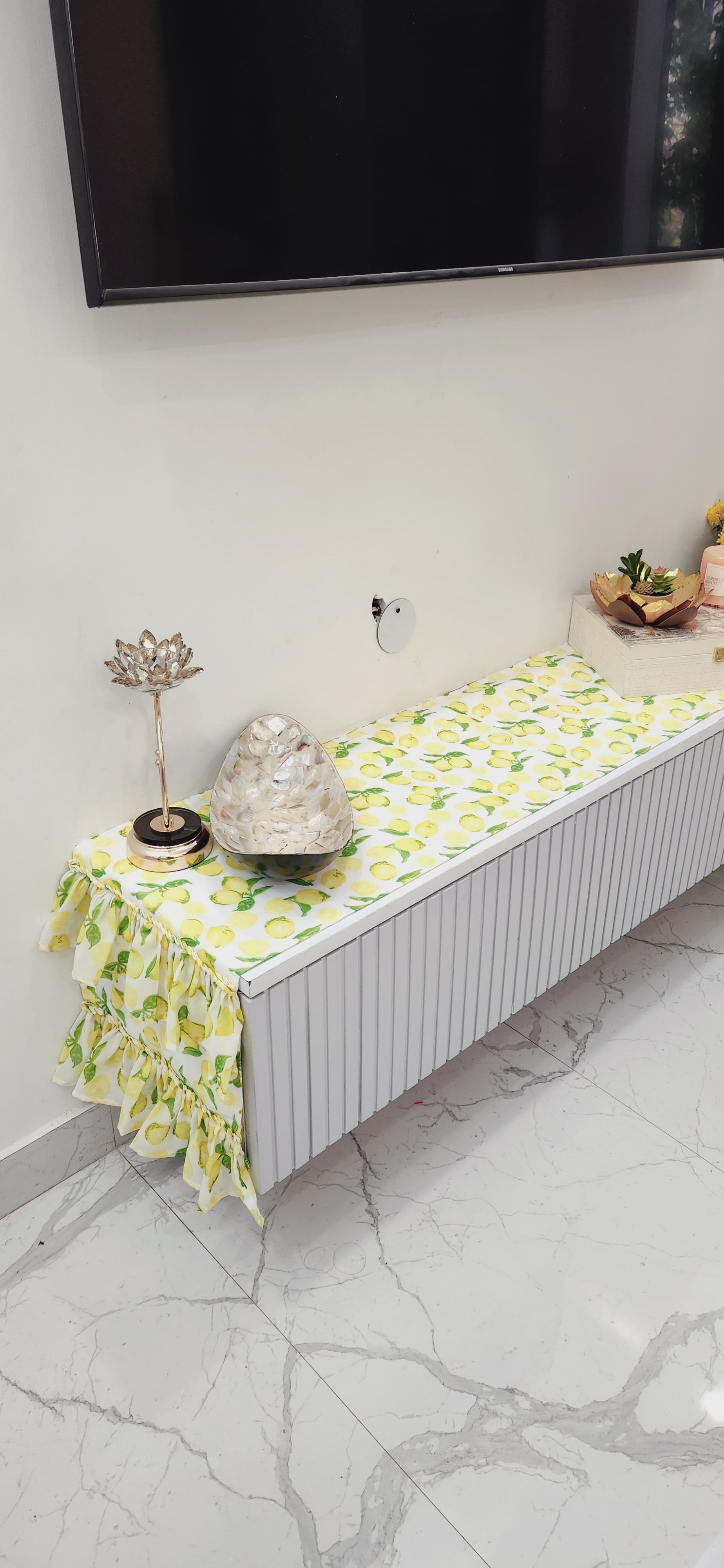 Lemon Ruffle TV Console Unit Runner/ TV Cabinet Cover Diwali Festival Decor