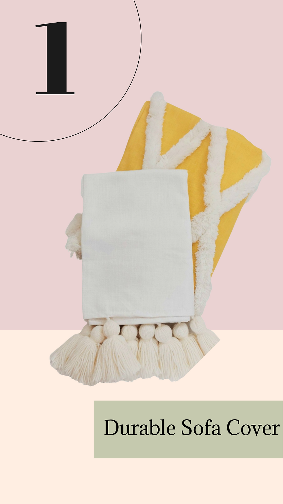 Miniatura: White & Yellow Diamond With White Tassels Sofa Cover