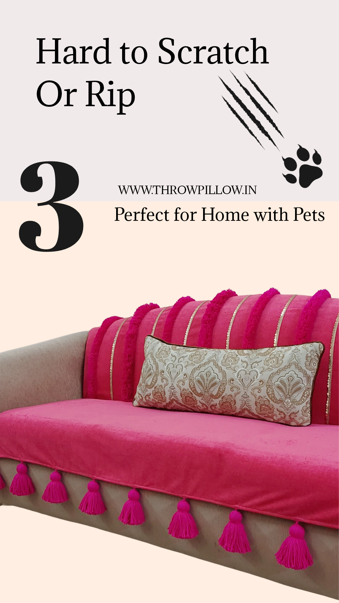 Pink Moroccan with Gold Embroidery & Tassels Sofa Cover