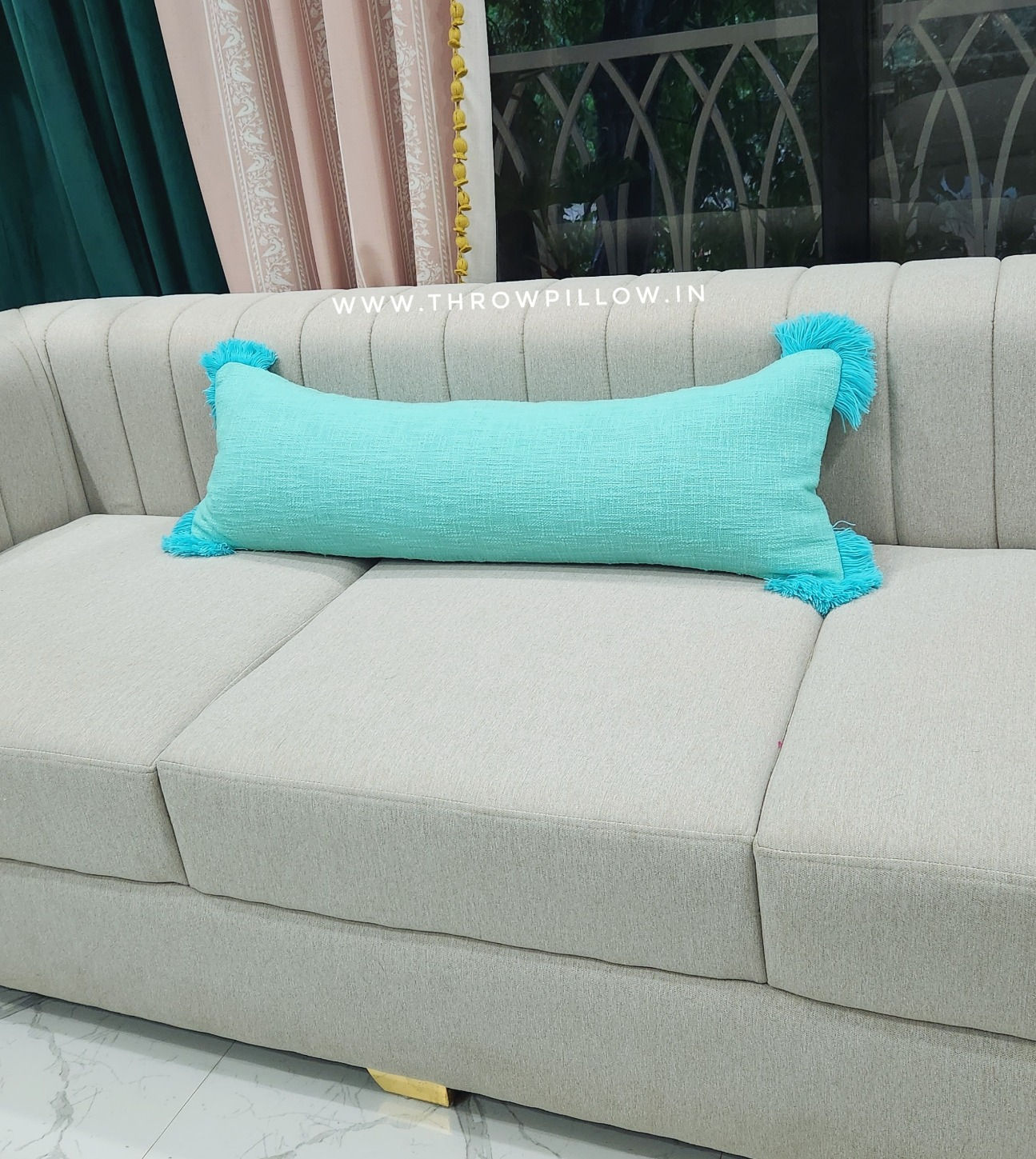 Mint Green Corner Fringe Oversized Lumbar Cover