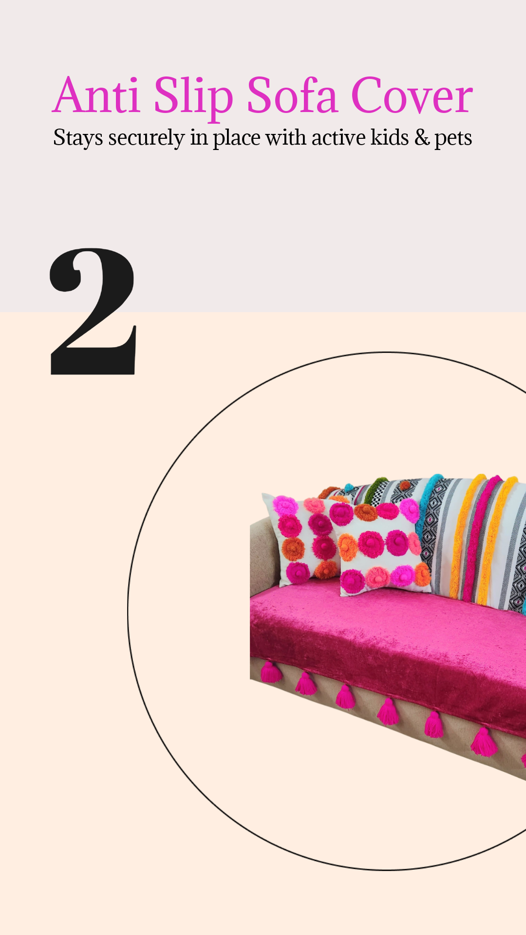 Pink Bohemian With Pink Tassels Sofa Cover