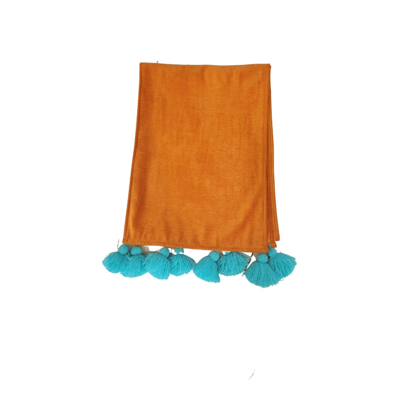 Solid Orange with Blue Tassels Table Runner