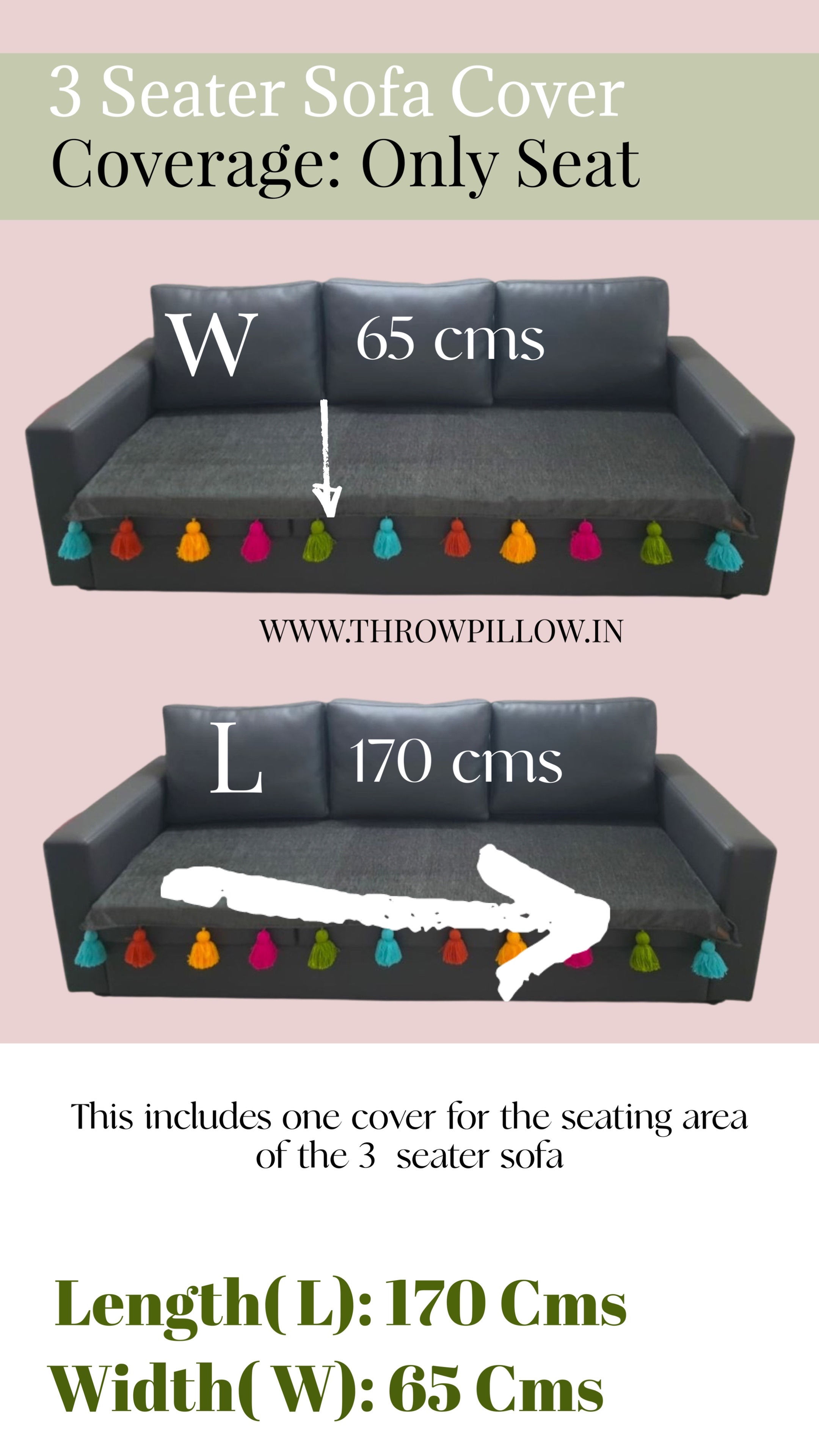 Grey Moroccan With Gold Embroidery & Tassels Sofa Cover