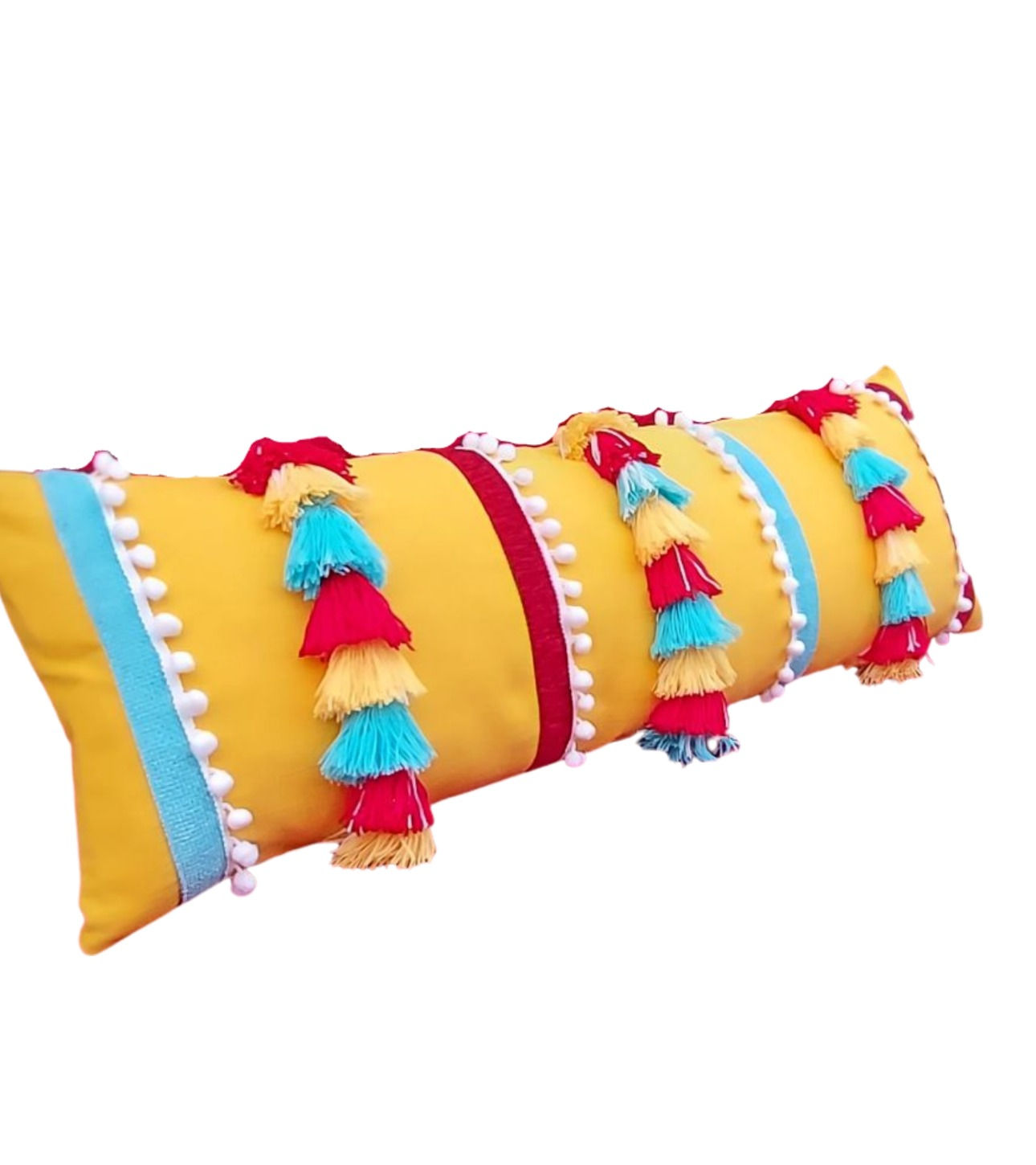 Premium Decor Fabric Cushion Cover with Tassels and Zipper Closure