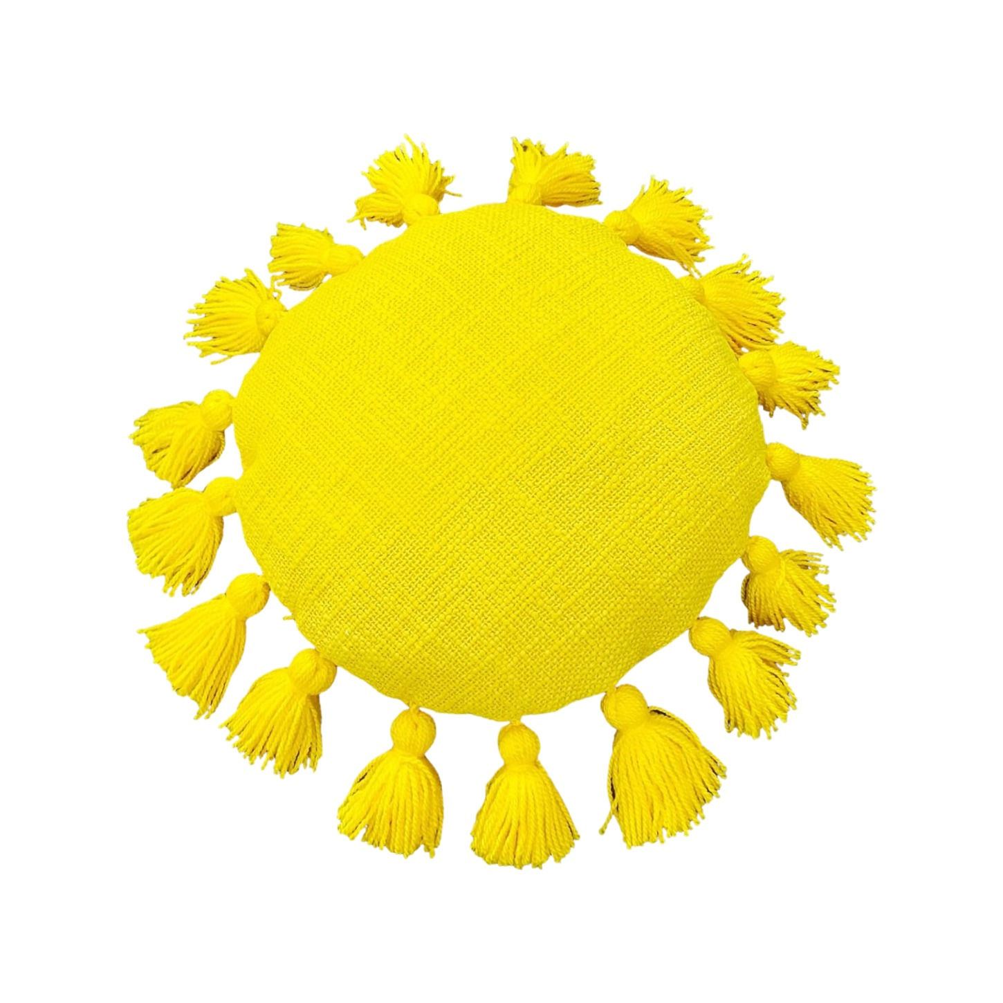 Yellow Round Tassel Cushion Cover