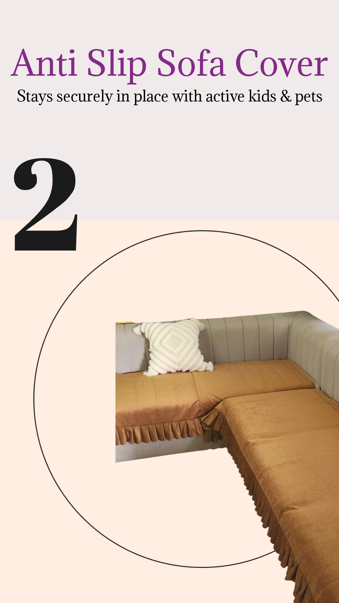 Almond Brown with Box Pleats Sectional L Shape Sofa Cover