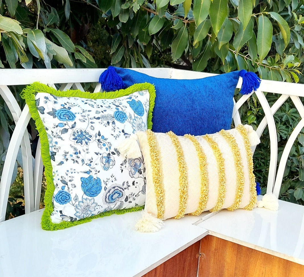 Upgrade your interiors with this premium blue floral cushion cover