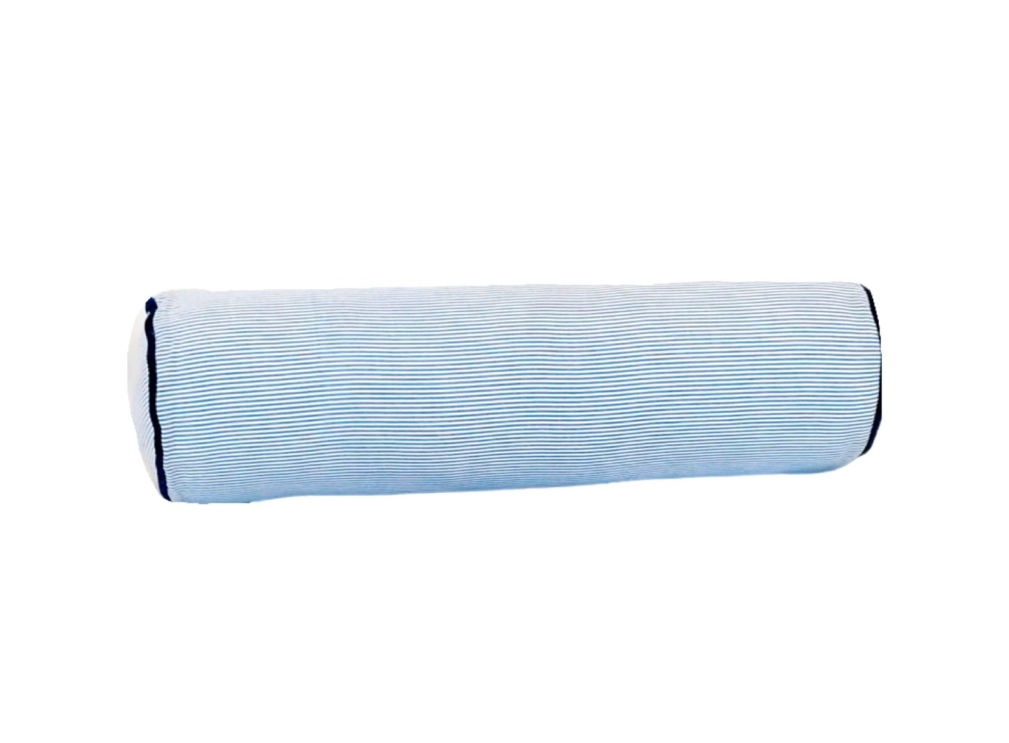 Striped bolster cover on bed