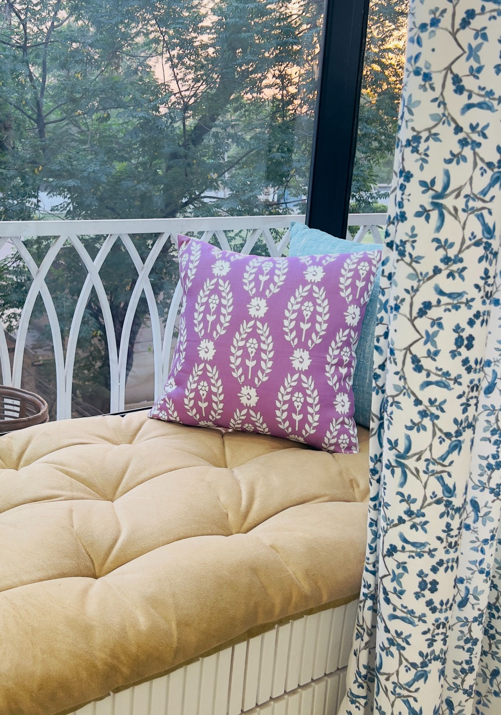 Purple Floral Printed Cushion Cover
