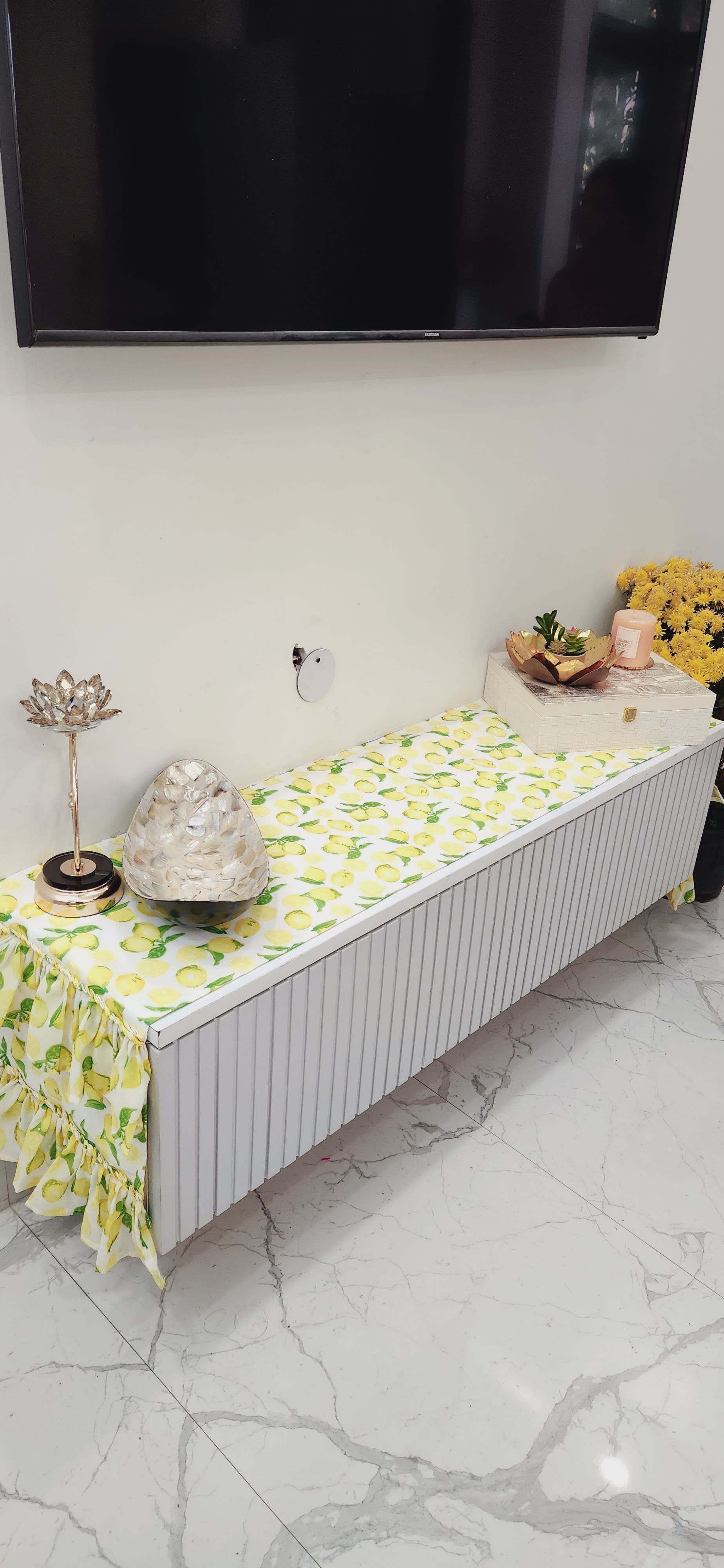 Lemon Ruffle TV Console Unit Runner/ TV Cabinet Cover Diwali Festival Decor