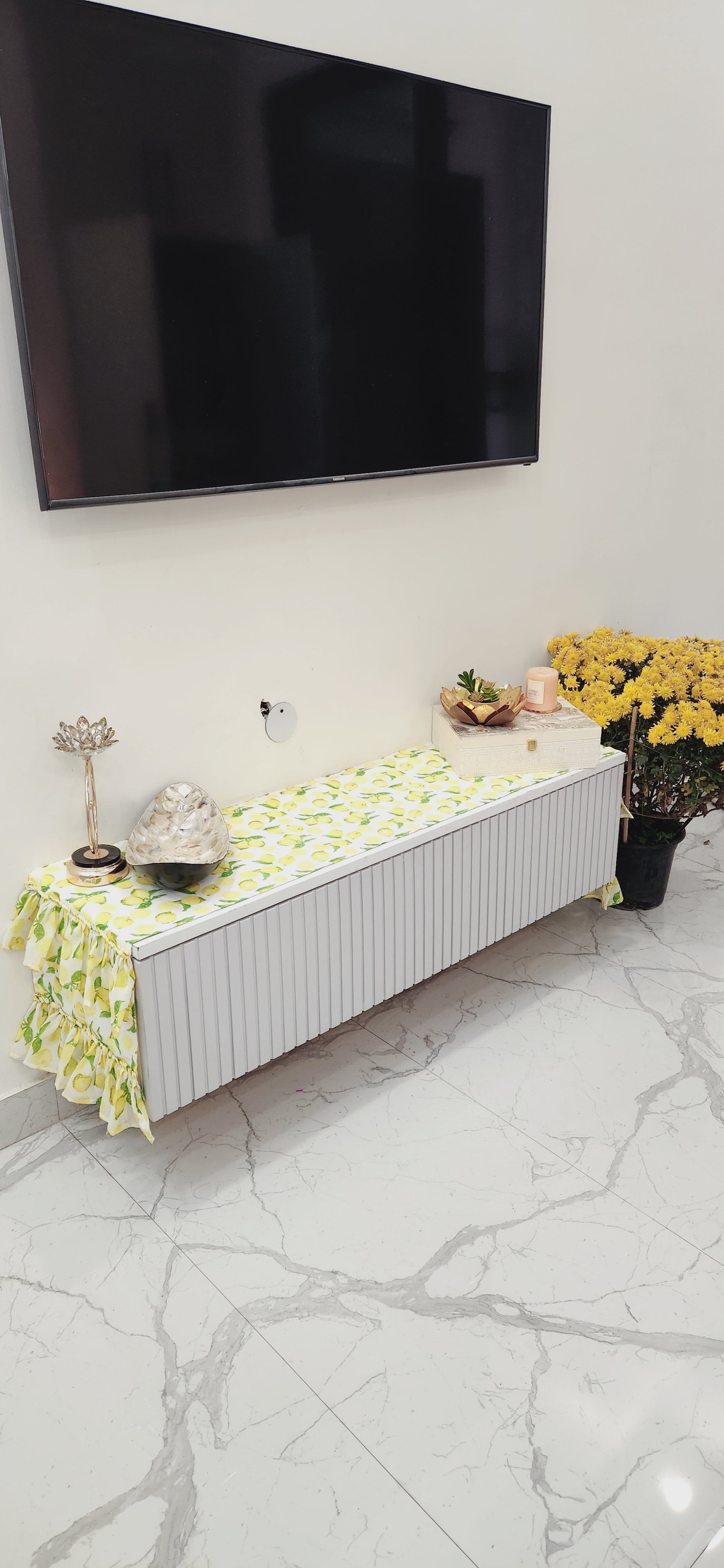 Lemon Ruffle  TV Console Unit Runner/ TV Cabinet Cover Diwali Festival Decor