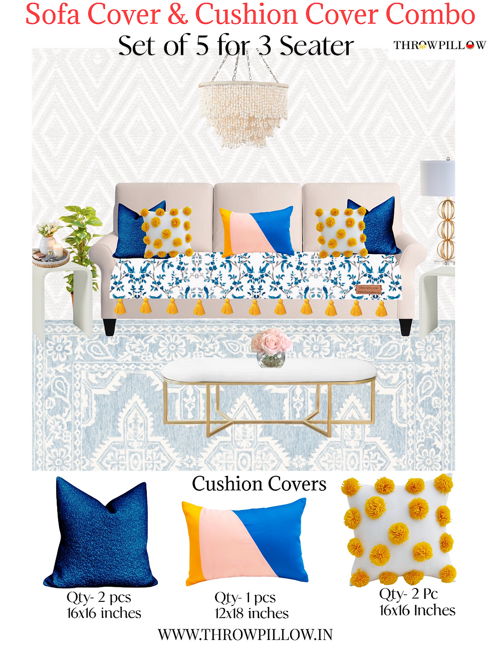 Thumbnail: Designer-Crafted Cushion and Sofa Cover Combo