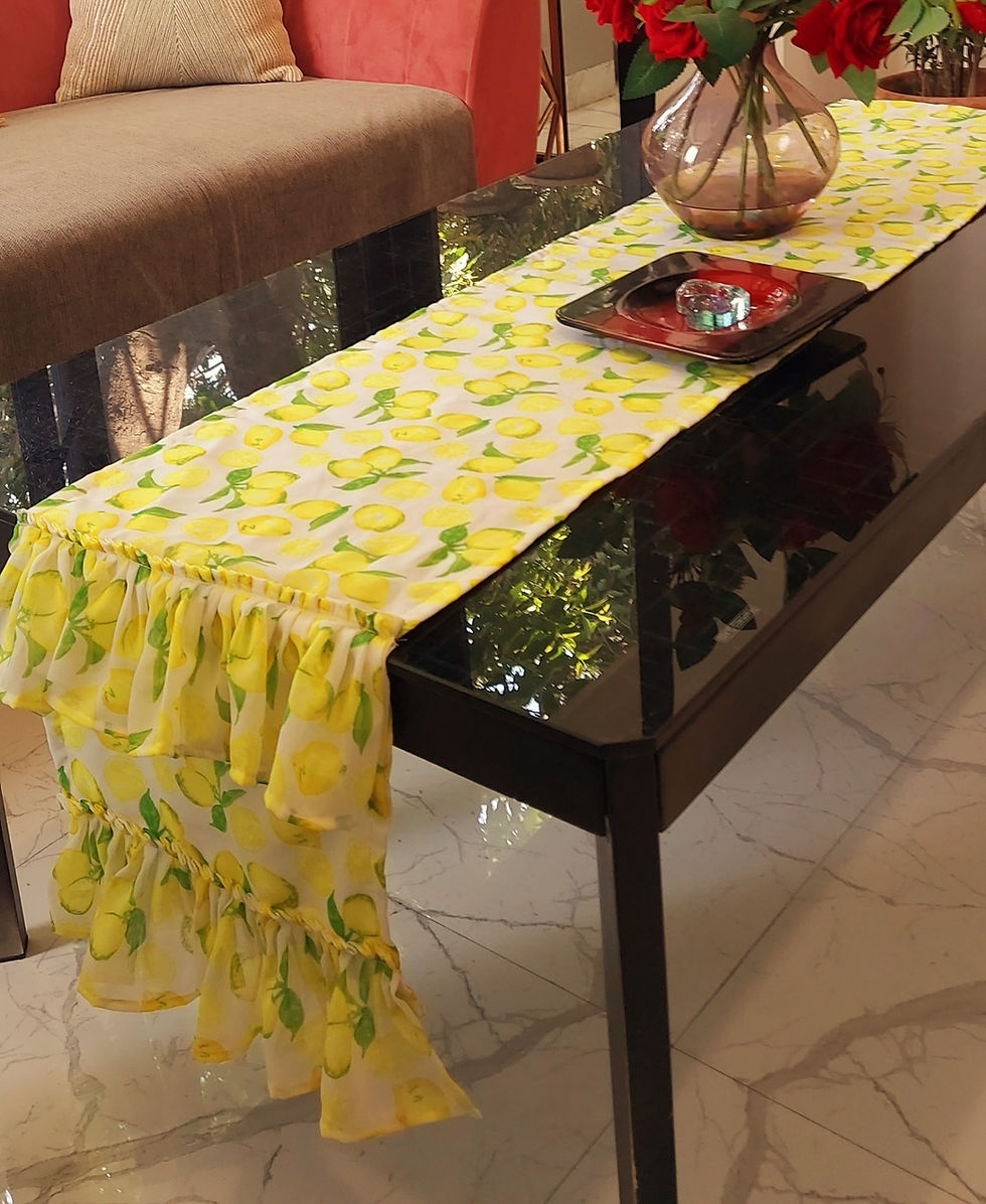 Miniatura: Lemon print table runner that adds a pop of color and sophistication to any table setting.
