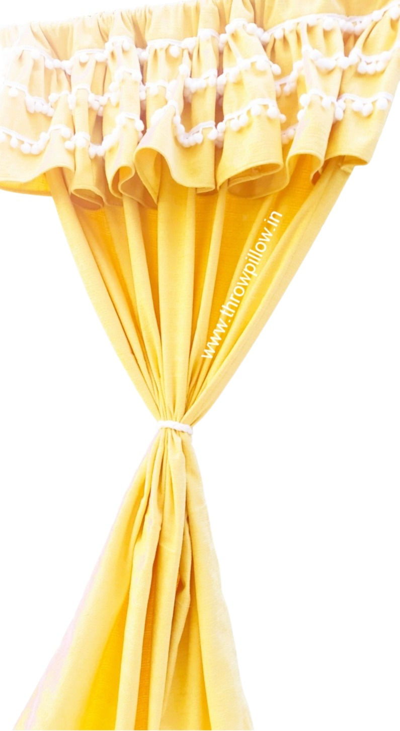 Miniatura: Decorative sunshine pom pom frilled header curtains with high GSM premium fabric