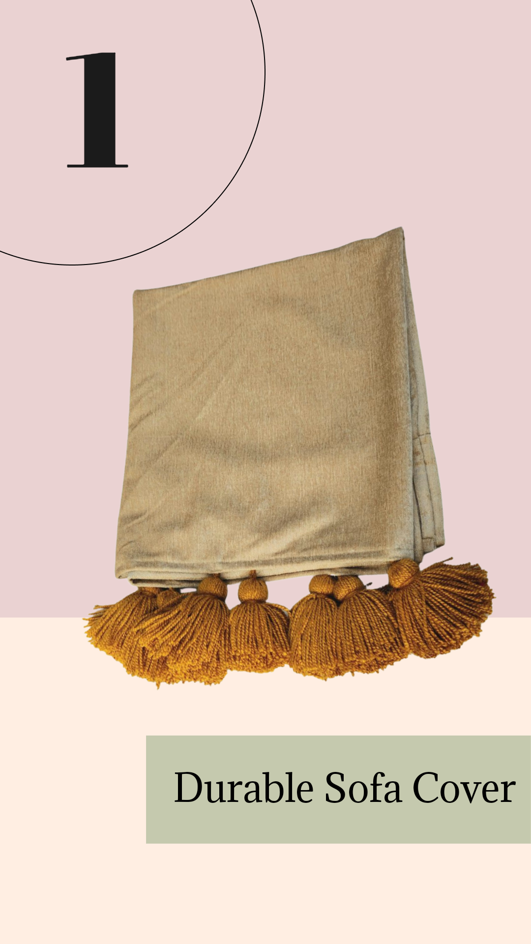 Tan Moroccan With Gold Embroidery & Tassels Sofa Cover