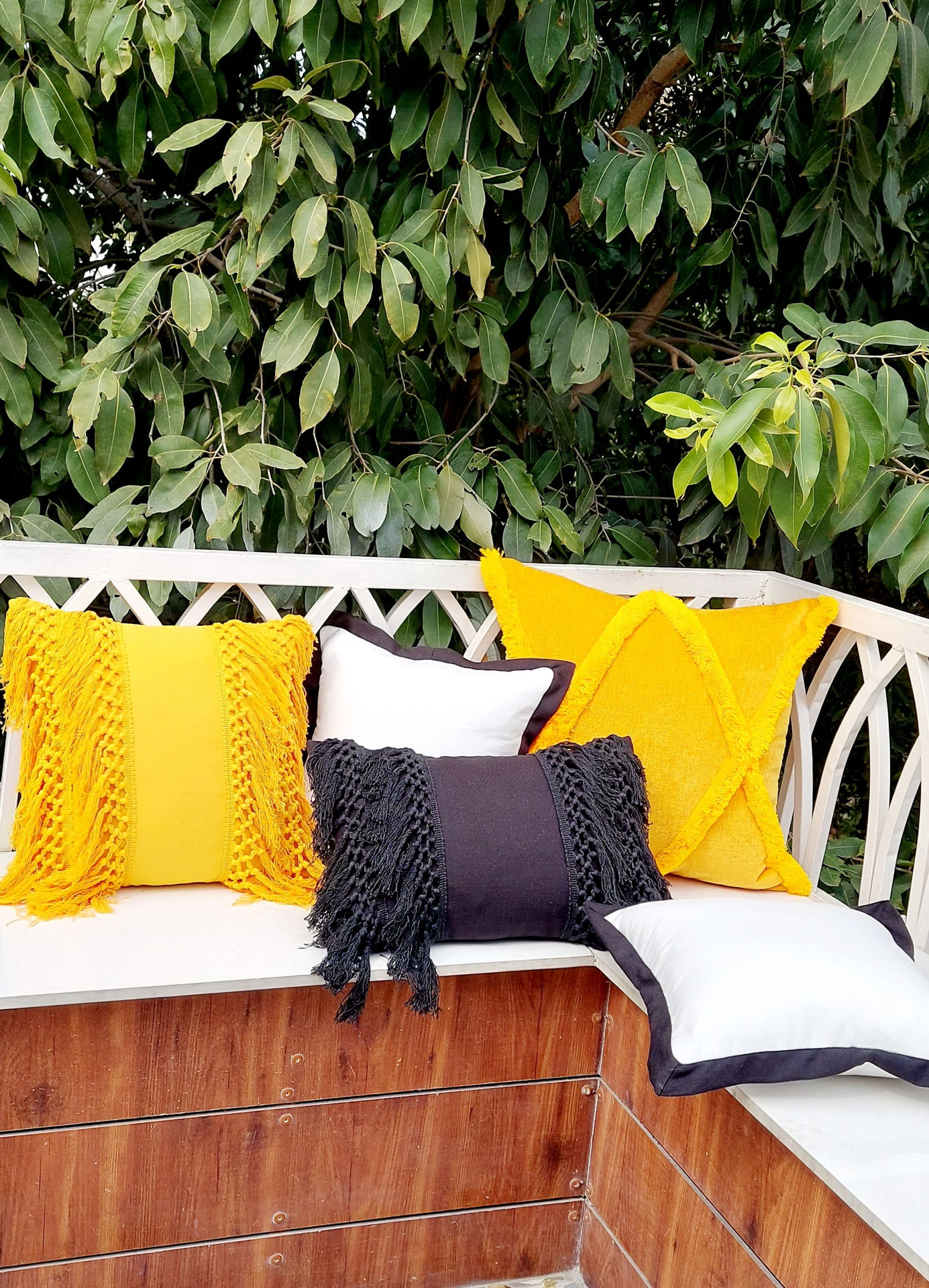 Mustard Macrame Fringe Boho Cushion Cover