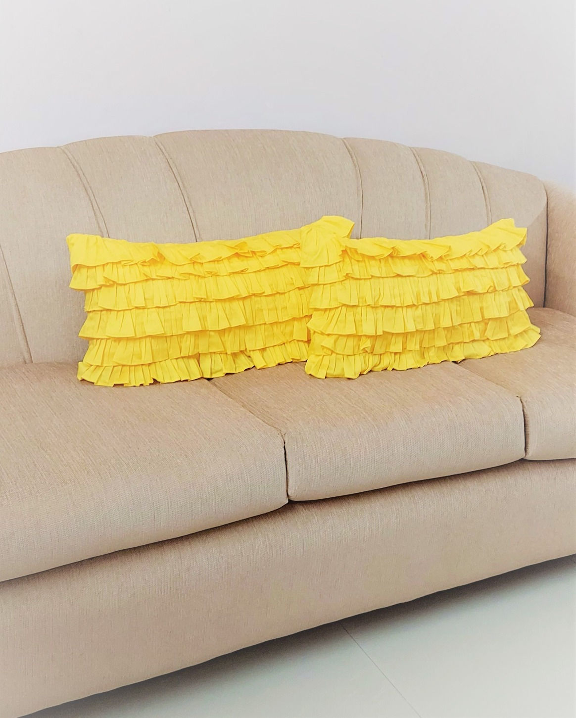 Yellow Layered Frill Pillow for Chair or Armchair