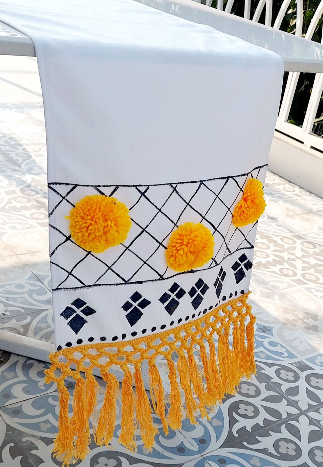 Affordable Yellow Boho Table Runner for Stylish Home Refresh.