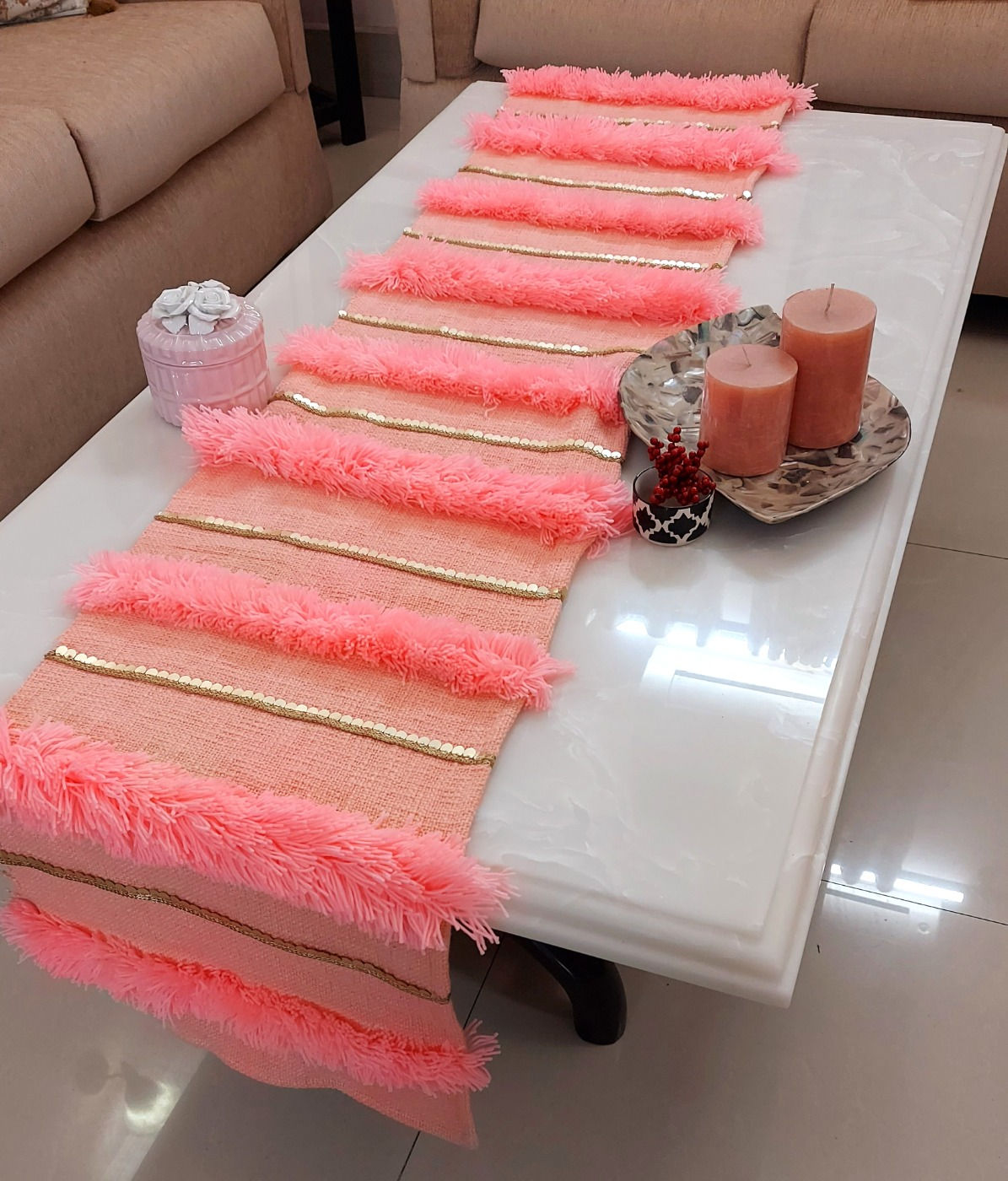 Modern Moroccan Table Runner with Contemporary Patterns